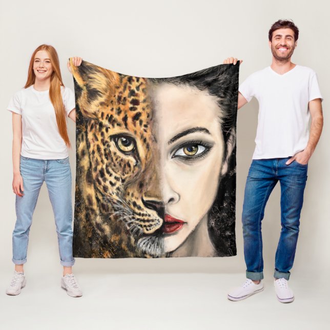 Leopard Girl Face Fantasy Fleece Blanket Malerei (Beispiel)