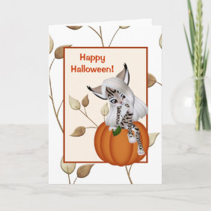 Leopard Girl sur la carte d'Halloween Citrouille