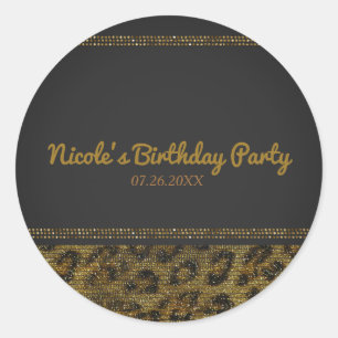 Leopard Glanz Pailletten Glam Chic Moderne Party Runder Aufkleber