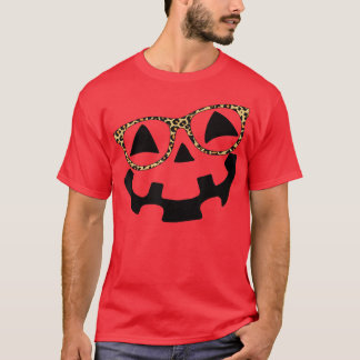 Leopard Glasses Jack O Lantern Pumpkin Face Hallow T-Shirt