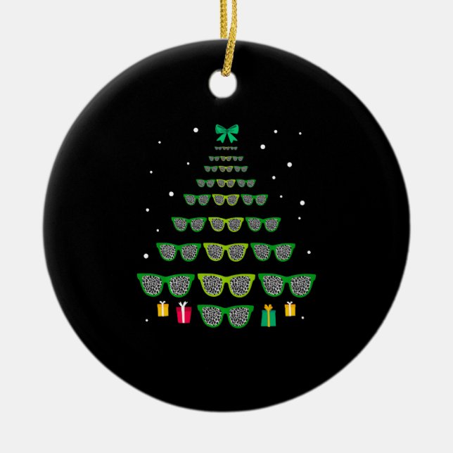 Leopard Glasses Xmas Tree Optometrist Weihnachten Keramik Ornament (Vorne)