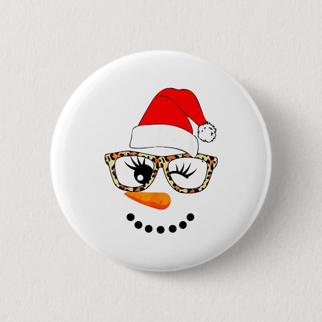 Leopard Gles Santa Claus Snowman Face Christmas Co Button (Vorderseite)