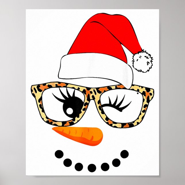 Leopard Gles Santa Claus Snowman Face Christmas Co Poster (Vorne)