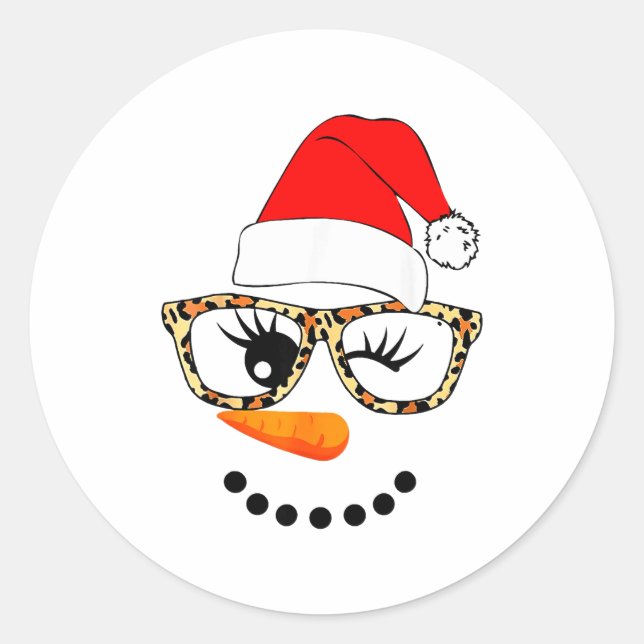 Leopard Gles Santa Claus Snowman Face Christmas Co Runder Aufkleber (Vorderseite)