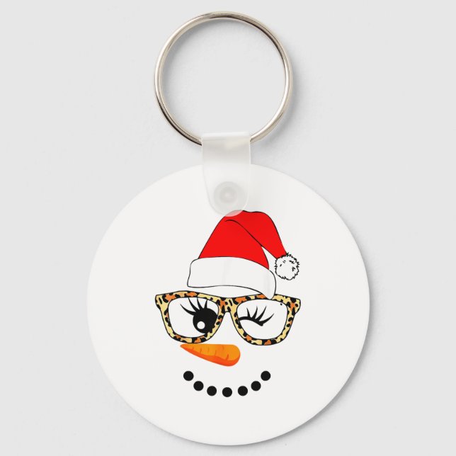 Leopard Gles Santa Claus Snowman Face Christmas Co Schlüsselanhänger (Vorderseite)