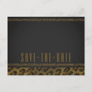 Leopard Glitzer Pailletten Glam Chic Save the Date Ankündigungspostkarte