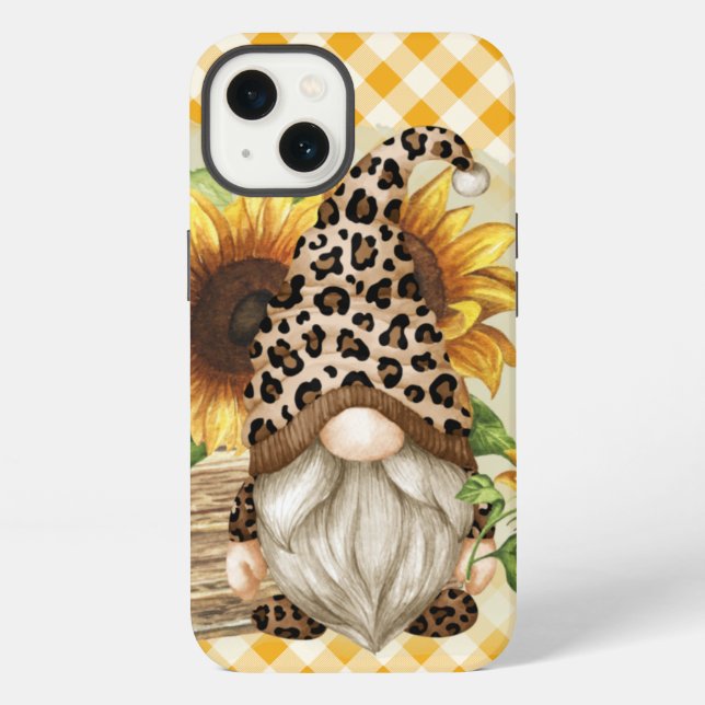 Leopard-Gnom-Sonnenblumen iPhone Hülle (Rückseite)