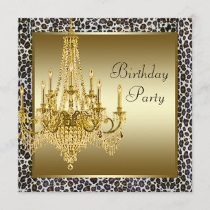 Leopard Gold Chandelier Geburtstagsparty Einladung