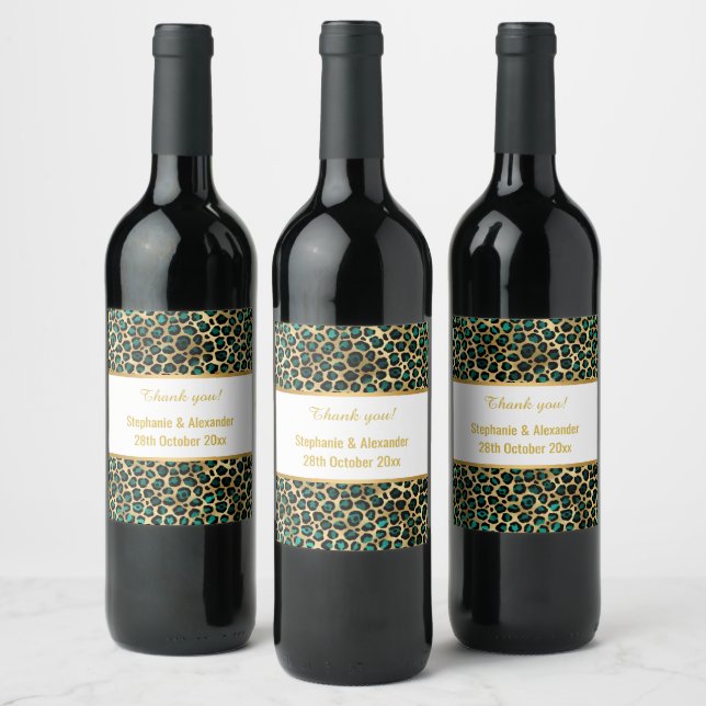 LEOPARD GOLD GREEN PERSONNALISÉ 2 ÉTIQUETTE À VIN (Bouteilles)