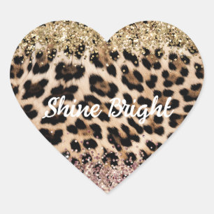 Leopard Gold Pink Glitzer Herz-Aufkleber
