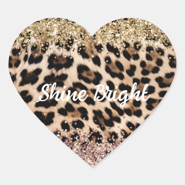 Leopard Gold Pink Glitzer Herz-Aufkleber (Vorderseite)