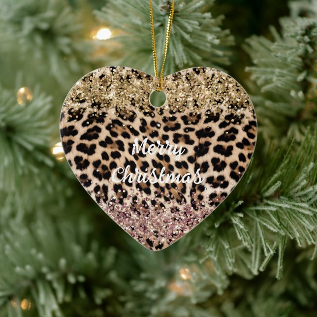 Leopard Gold Pink Glitzer Keramik Ornament (Baum)