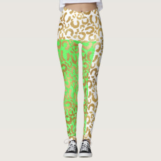 Leopard Gold White Animal Print Leggings