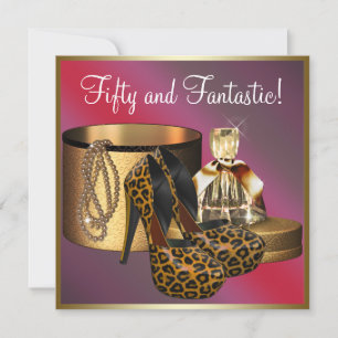 Leopard-Goldfrauen mit High Heel Schuhe 50. Geburt Einladung