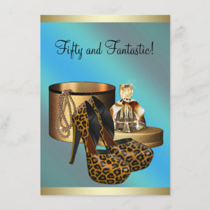 Leopard-Goldfrauen mit High Heel Schuhe 50. Geburt Einladung
