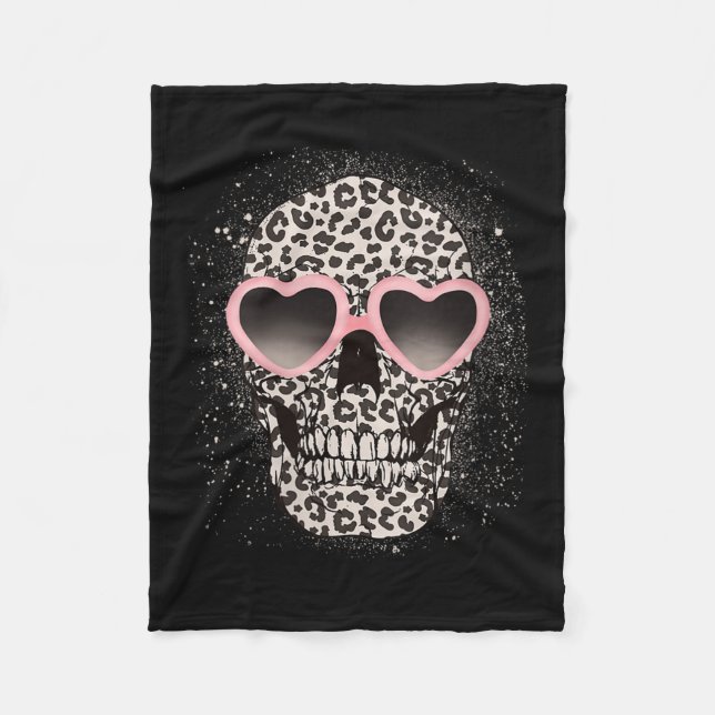 Leopard Gothic Skull Cool Skeleton Cheetah Fleecedecke (Vorderseite)