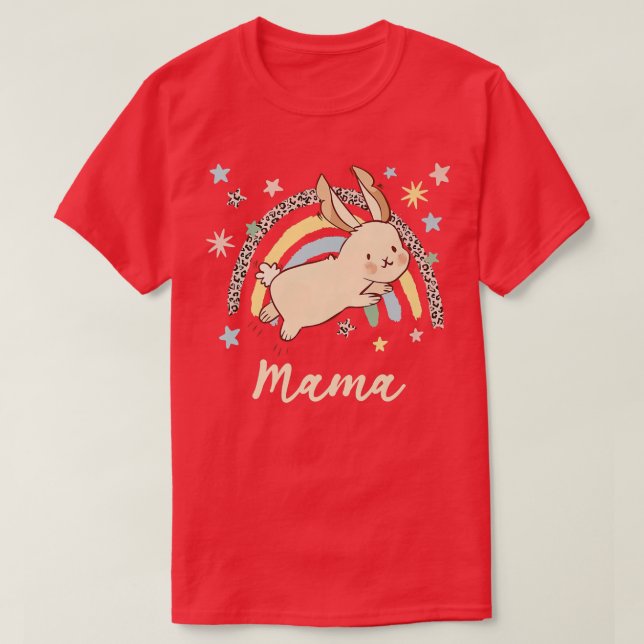 Leopard Graphic Rainbow Bunny Mama  T-Shirt (Design vorne)