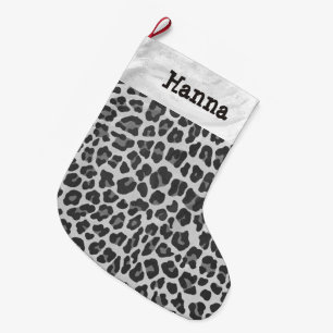 Leopard-grauer und hellgrauer Druck Großer Weihnachtsstrumpf