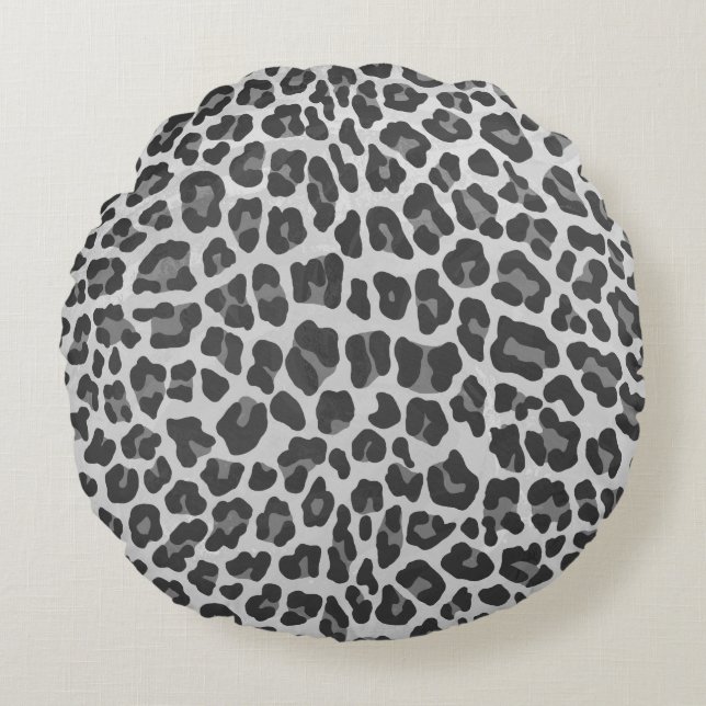 Leopard-grauer und hellgrauer Druck Rundes Kissen (Vorderseite)