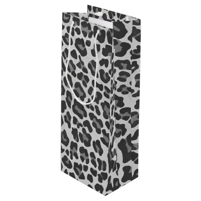 Leopard Gray and Light Gray Print Geschenktüte Für Weinflaschen (Vorderseite Schrägansicht)