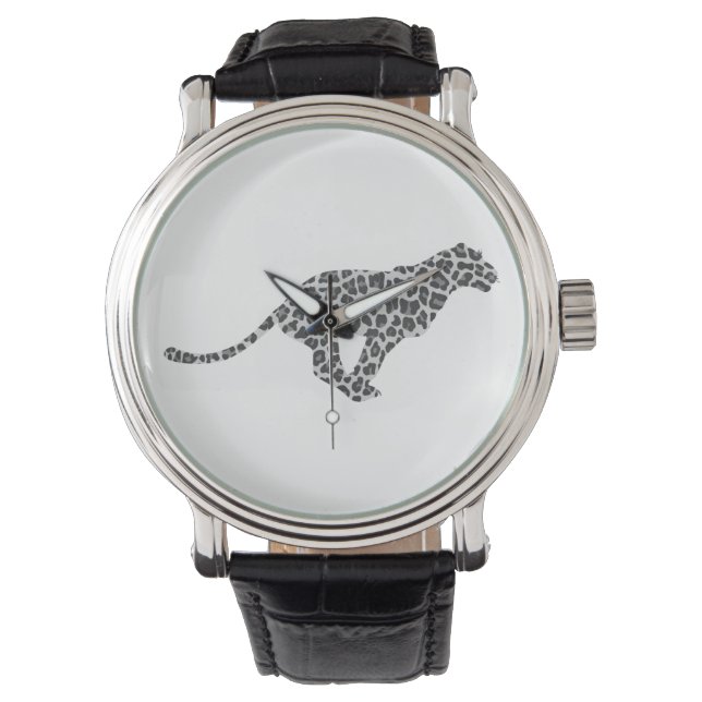 Leopard Gray and Light Gray Silhouette Armbanduhr (Vorderseite)