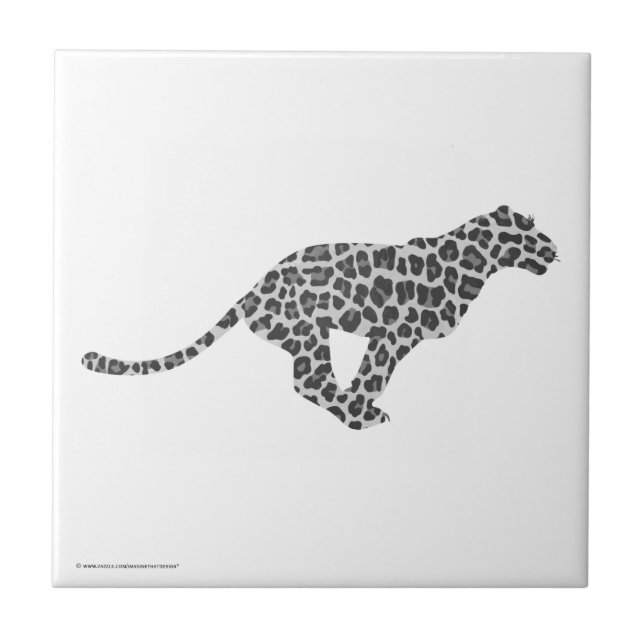 Leopard Gray and Light Gray Silhouette Fliese (Vorderseite)