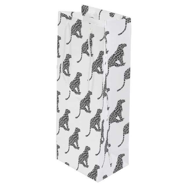 Leopard Gray and Light Gray Silhouette Geschenktüte Für Weinflaschen (Vorderseite Schrägansicht)