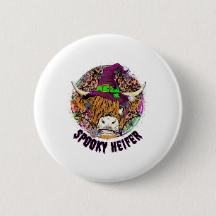 Leopard Halloween Kuh Pumpkin Spooky Heifer 2 Button