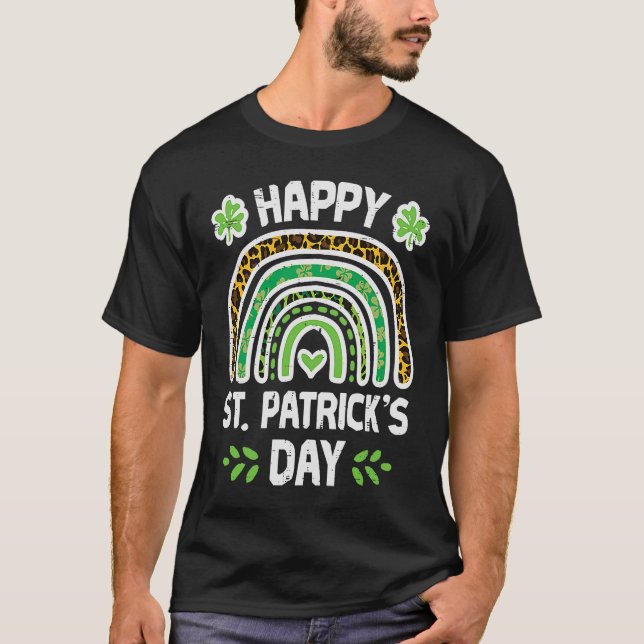 Leopard Happy St Patricks Day Rainbow Niedlich Wom T-Shirt (Vorderseite)