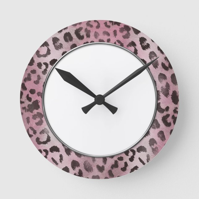 Leopard-Haut in Rosa Runde Wanduhr (Vorderseite)
