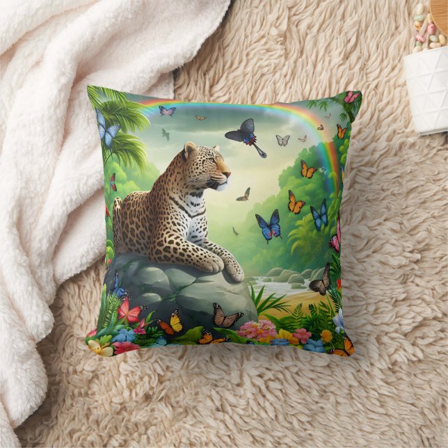 Leopard Haven: farbenfrohe tropische Umgebung Kissen (Decke)
