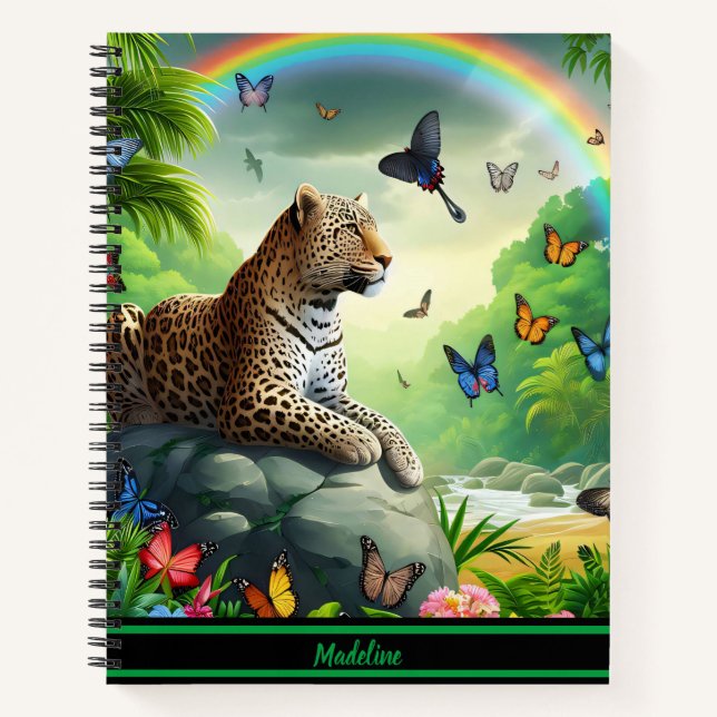 Leopard Haven: farbenfrohe tropische Umgebung Notizbuch (Vorderseite)