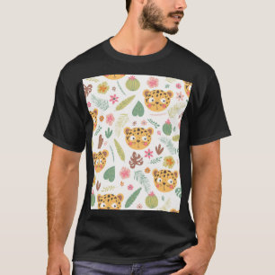 Leopard Head Tropische Pflanzen Muster T-Shirt