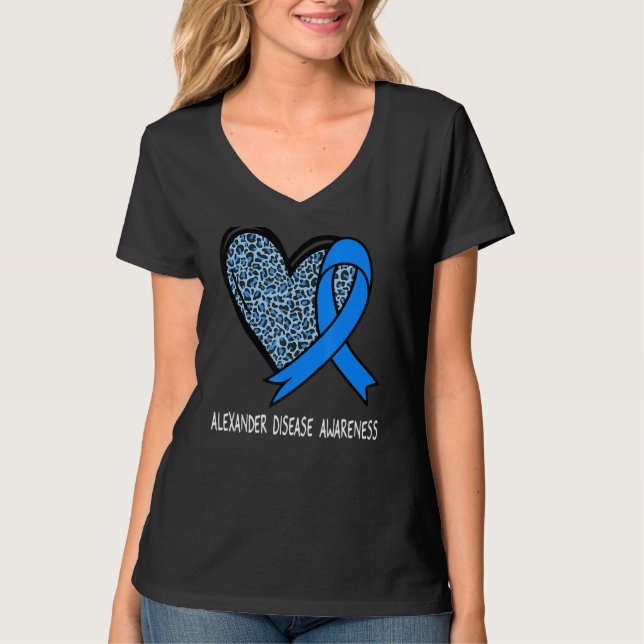 Leopard Heart Alexander Disease Awareness Blue Rib T-Shirt (Vorderseite)