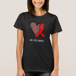 Leopard Heart Burn Victims Awareness Red Ribbon T-Shirt