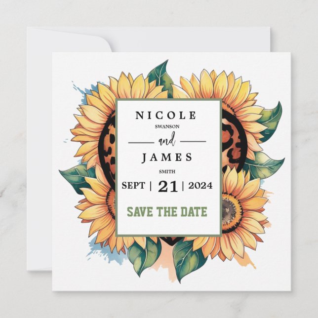 Leopard Heart Floral Save The Date (Vorderseite)
