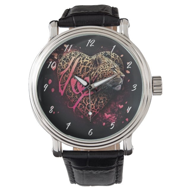 Leopard Heart Love Graffiti Art                    Armbanduhr (Vorderseite)