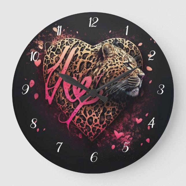Leopard Heart Love Graffiti Art                    Große Wanduhr (Vorderseite)