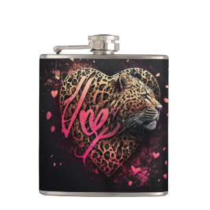Leopard Heart Love Graffiti-Kunst Flachmann