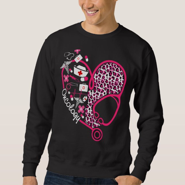 Leopard Heart Stethoscope Onkologie Nurse Valentin Sweatshirt (Vorderseite)