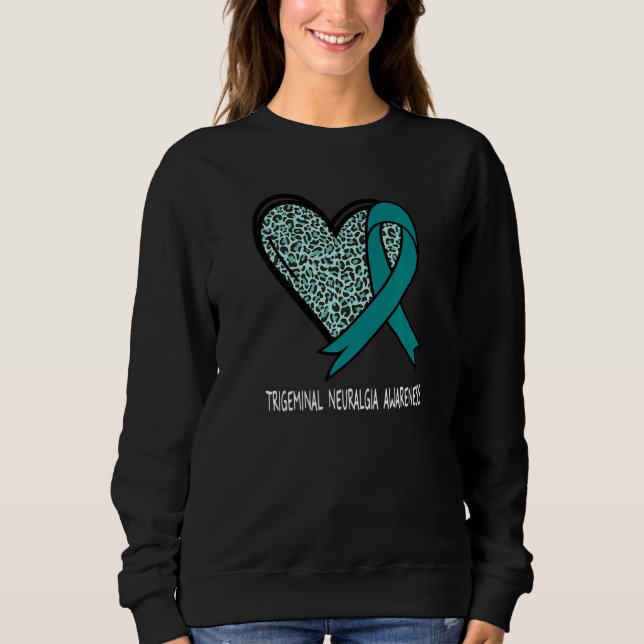 Leopard Heart Trigeminal Neuralgia Awareness Teal  Sweatshirt (Vorderseite)