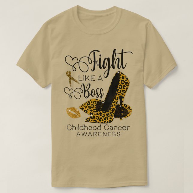 Leopard Heels Fight Like A Boss Childhood Cancer A T-Shirt (Design vorne)