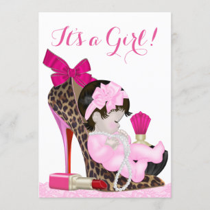 Leopard High Heel Schuh Mädchen Baby Shower Einladung