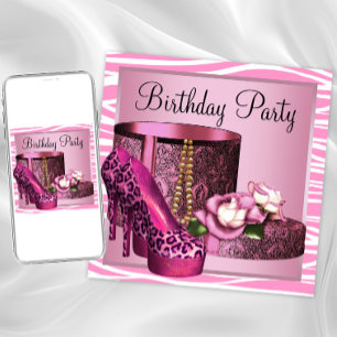 Leopard High Heel Schuhe Pink Zebra Geburtstagsfei Einladung