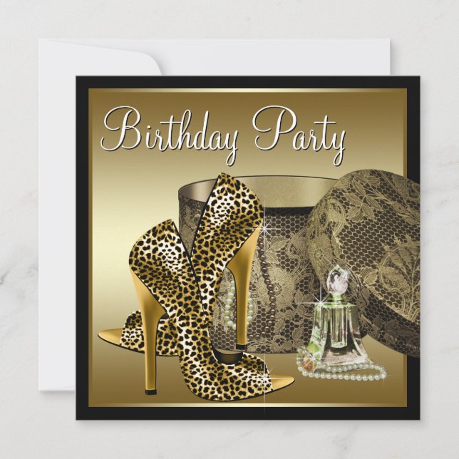 Leopard High Heel Schuhe Schwarze Gold Frauen Gebu Einladung (Vorderseite)