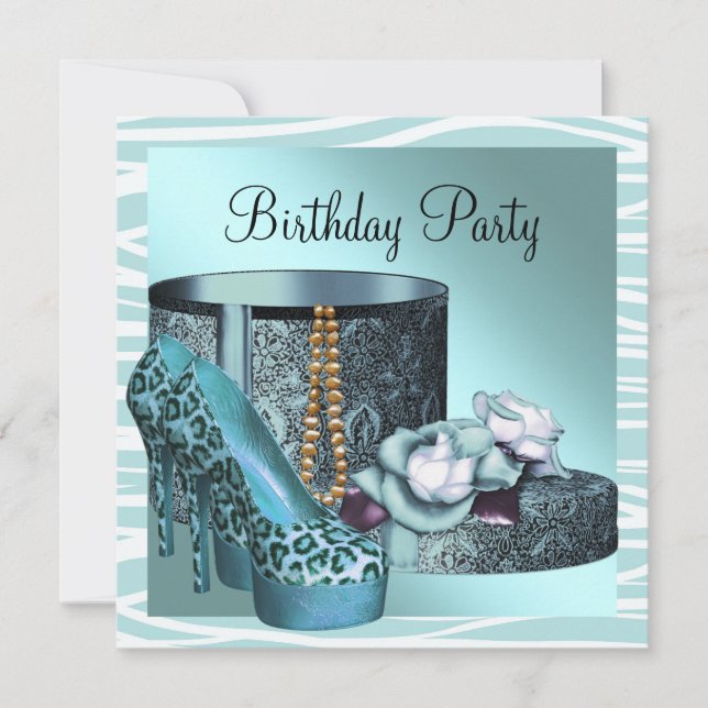 Leopard High Heel Shoes Aquamarin Blue Birthday Pa Einladung (Vorderseite)