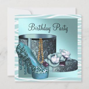 Leopard High Heel Shoes Aquamarin Blue Birthday Pa Einladung