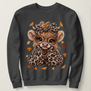 Leopard Highland Kuh Fall Coquette Preppy Herbst Sweatshirt