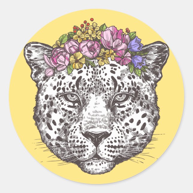 Leopard Hippie Chic Runder Aufkleber (Vorderseite)