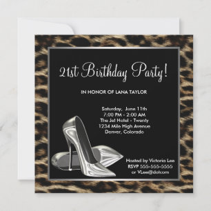 Leopard-Hochhackenschuh Damen Geburtstag Einladung